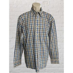 Alan Flusser NWOT 100% Cotton Button Down‎ Large, Tan/Blue